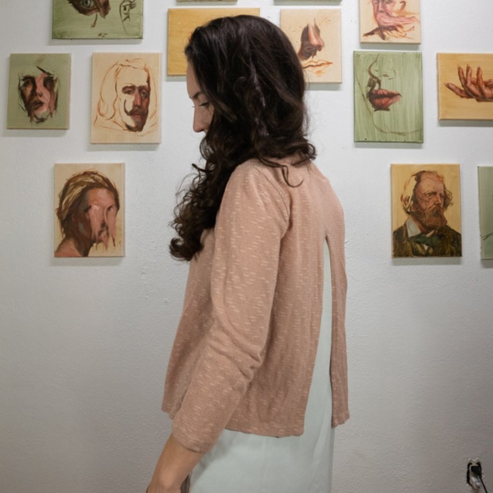 LOFT layered knit and silk top